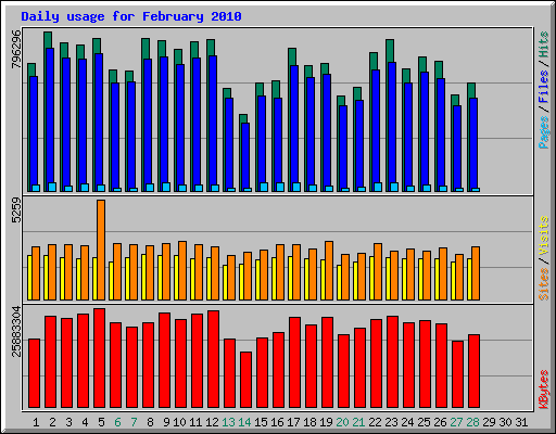 Daily usage for February 2010