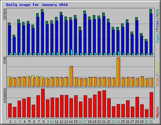 Daily usage for January 2016