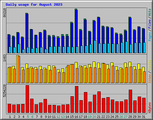 Daily usage for August 2023